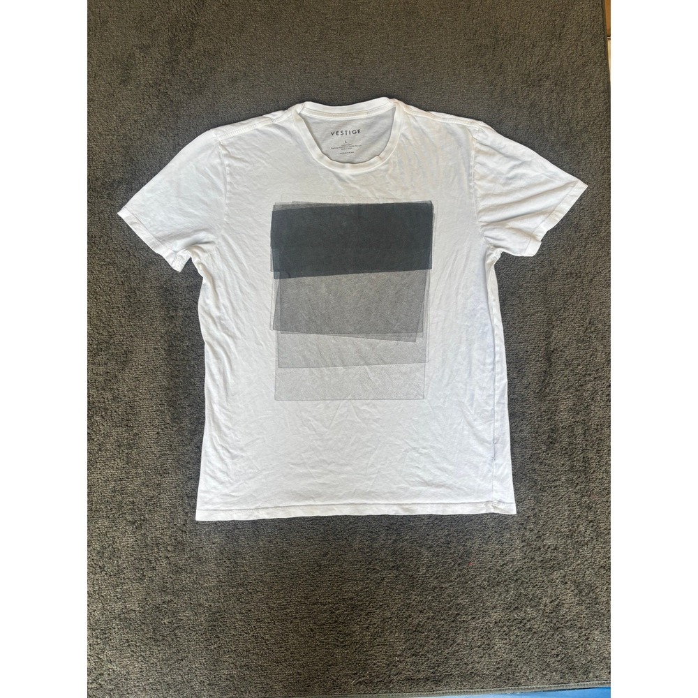 Vestige Mens White Cotton Geometric Graphic T-Shirt Made in USA Size Large